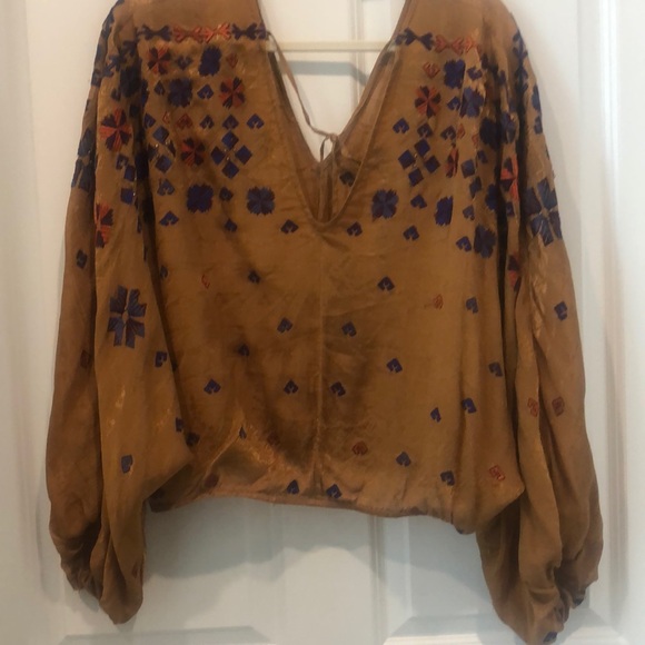 Free People Mustard Embroidered Top - Picture 5 of 6